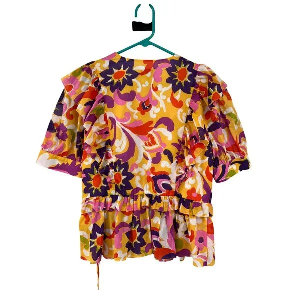 J.Crew Collection Ratti Floral Wrap Blouse Womens L AW532 NWT Cotton Ruffle Top - Picture 2 of 16